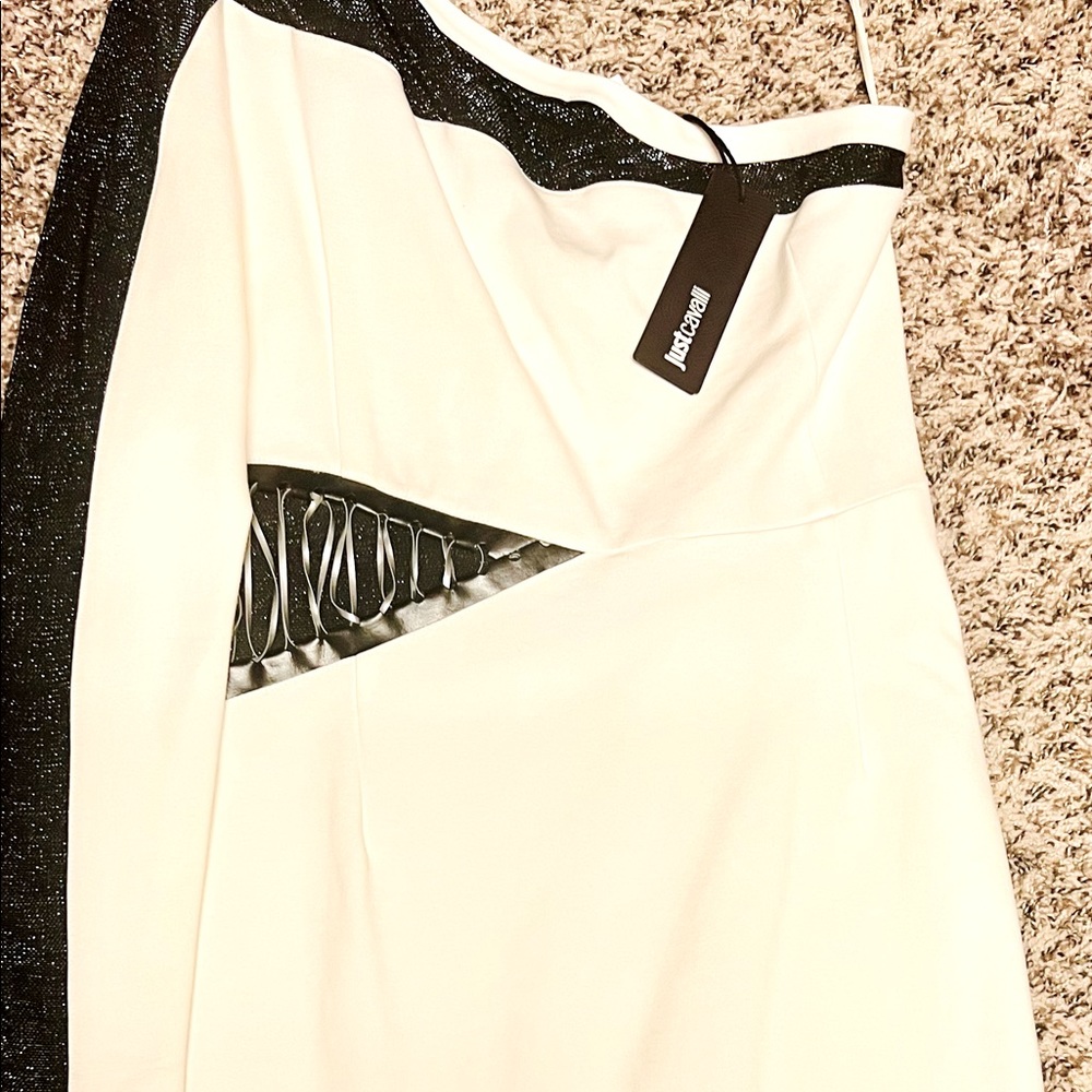ROBERTO CAVALLI TWO TONE OFF SHOULDER DRESS